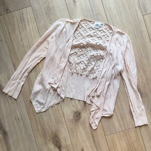 MERINGUE Lightweight Light Pink Peach Floral Print Lace Short Cardigan Sweater